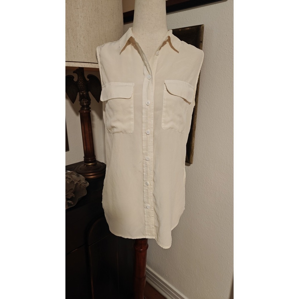 Equipment Signature Slim Sleeveless Shirt Ivory XS EUC